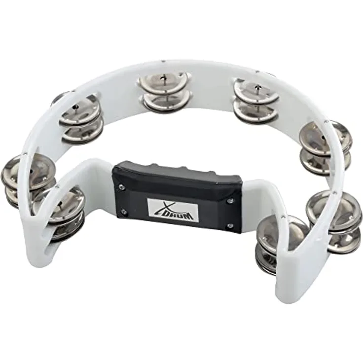 XDrum Hand Tambourin Halbmond Form (Tambourine, 16 Paar verchromte Stahl-Schellen, Kunststoff) weiß