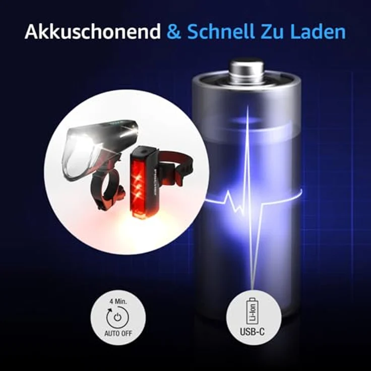 Fischer Fahrrad LED-Akku Beleuchtungs-Set Twin Stop 100 Lux, mit Sensormodus, Leuchtweiteneinstellung, bis zu 8 Stunden Leuchtdauer, schwarz, 1 Stück – Bild 3