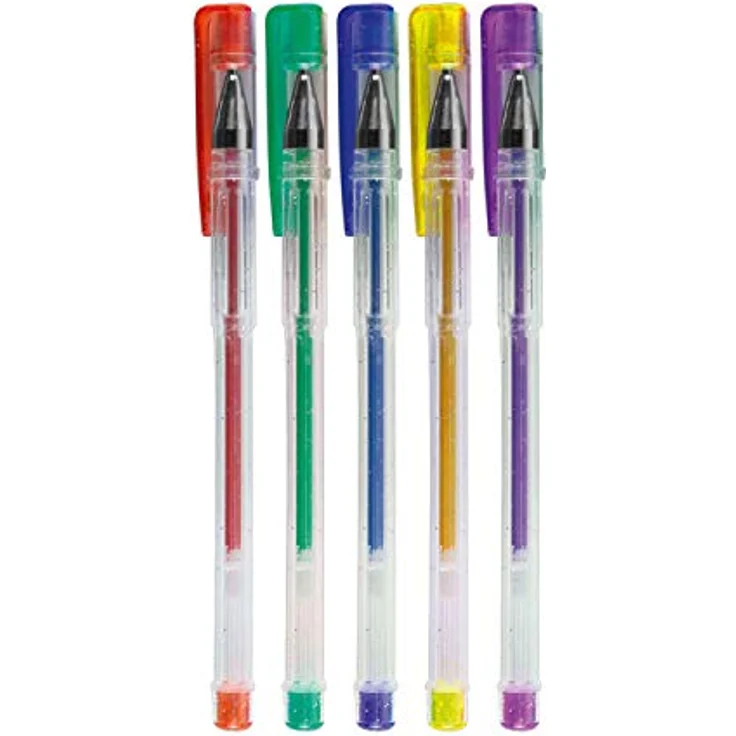 Stylex 43833 - Gelschreiber, 5 Gelstifte im Set, sortiert in 5 Glitterfarben, Strichstärke 1 mm, zum Schreiben, Malen und Verzieren - Preisvergleich – Bild 2