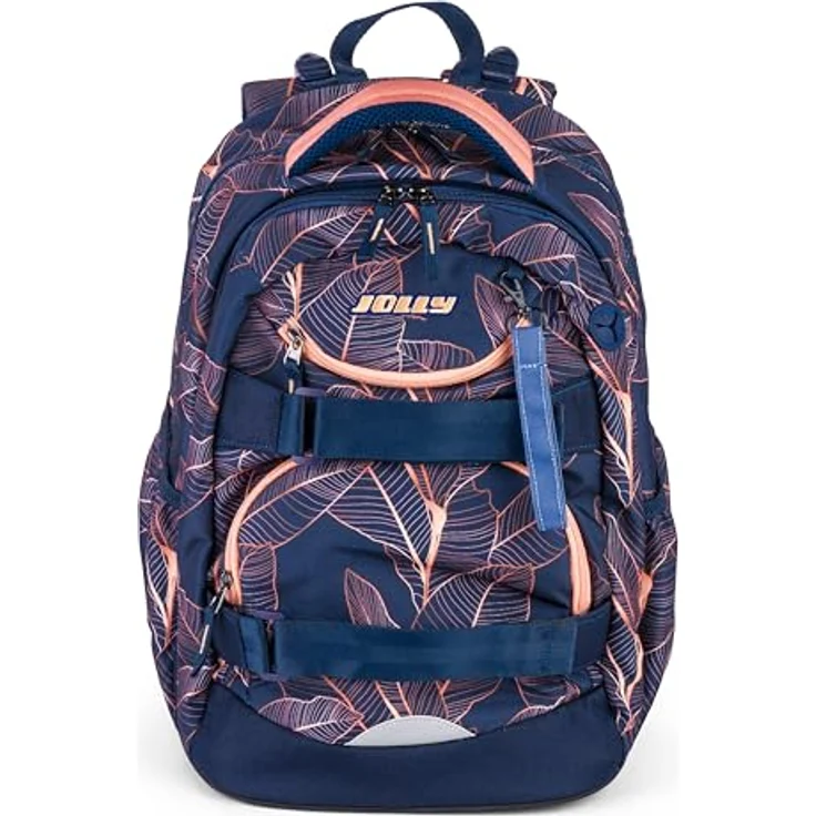 JOLLY Next Generation Rucksack, 8-teilig, verstellbare Schultergurte und Brustgurt, Zwei große Fächer, Seitentaschen für Trinkflasche, gepolsterter Tragegriff, Orange/Blau – Bild 2