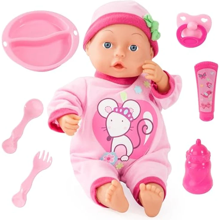 Bayer Babypuppe First Words Baby, 33 cm Weichkörperpuppe mit 24 Babysounds, inkl. Batterien – Bild 1