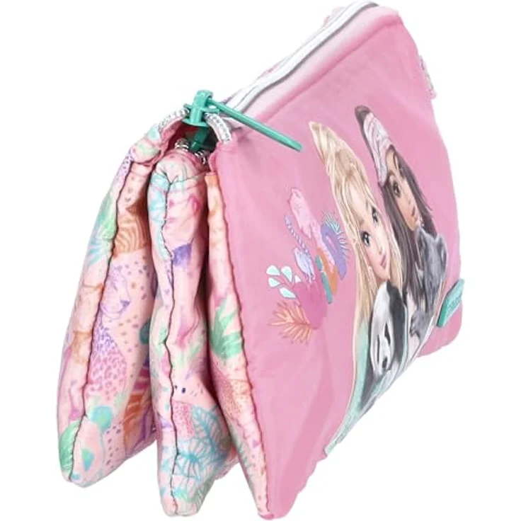 Depesche 12792 TOPModel Wild - Fächerschlamper in Rosa, mit Model Motiv und Buntem Tier Muster, Federmäppchen mit 3 Reißverschlussfächern – Bild 3