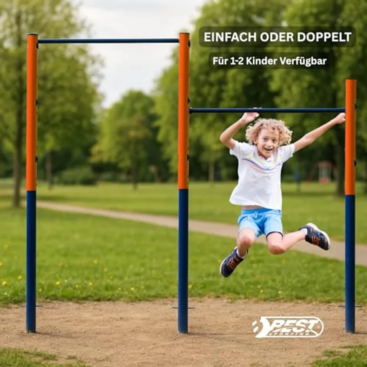 Best Sporting Turnreck Garten I Reckstange Garten Kinder und Erwachsene I Höhenverstellbare Kletterstange Outdoor in Blau-Orange I Turngeräte für Kinder für Spaß im Garten I Doppel - 241cm – Bild 5