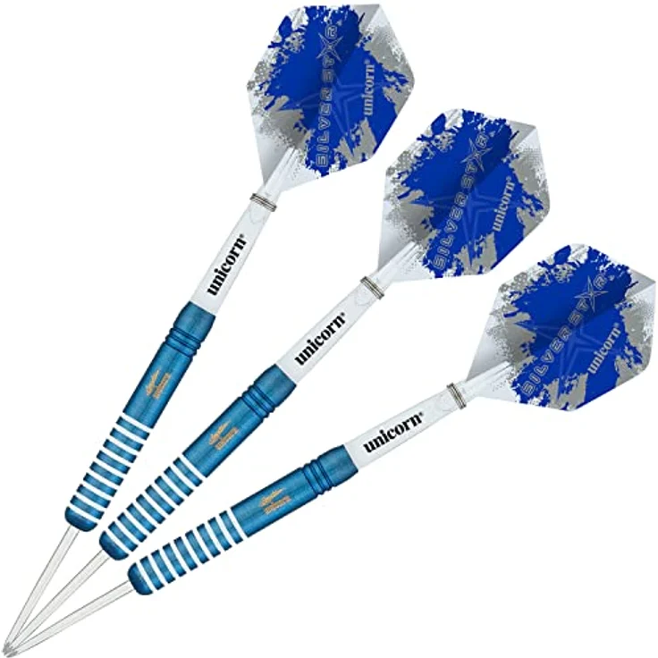 Unicorn Steel Tip Darts Silver Star Gary Anderson 23g Blue Steel Tip Darts - Empfohlen von Weltmeister Gary Anderson, Titanbeschichtung in elektrischem Blau, 80% Wolfram-Barrels – Bild 5