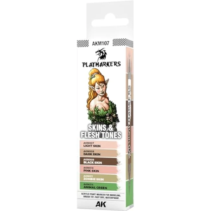 AK Interactive PLAYMARKERS SET AKM107, Filzstifte in Haut- und Fleischtönen, 6 Stück mit hoher Deckkraft und wasserresistenter Formel – Bild 1