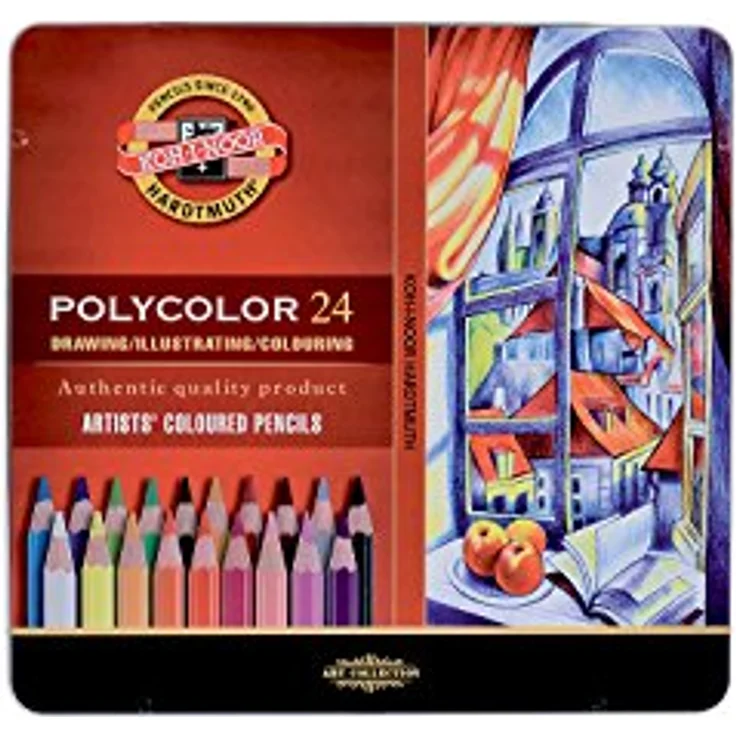 Koh-I-Noor Polycolor Künstler-Farbstifte, 24 Stück in praktischer Metallbox – Bild 1