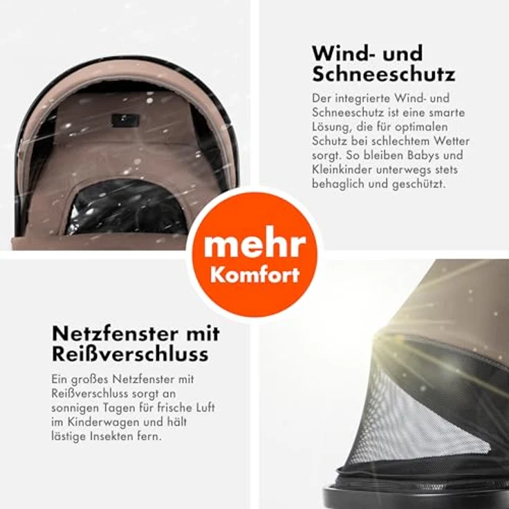 Daliya FLEXI-PRO M 2in1 Kombikinderwagen, leicher klappbarer Buggy mit Liegefunktion, höhenverstellbar, großem Einkaufskorb und Wetterschutz, Beige-Rosa Leinen – Bild 7