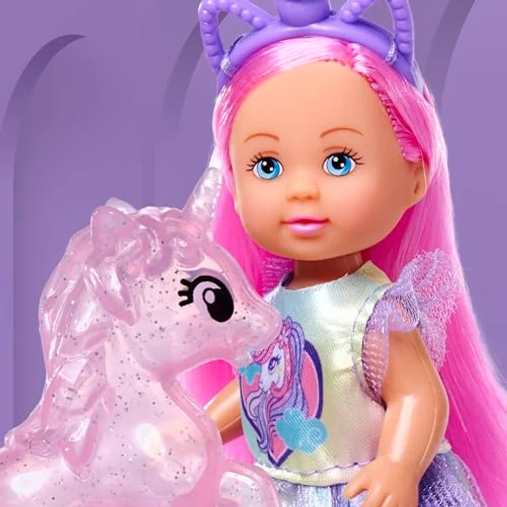 SIMBA Evi Love Babypuppe, 12 cm große Puppe im Einhornkleid mit Einhorn, Stall und Zubehör – Bild 2