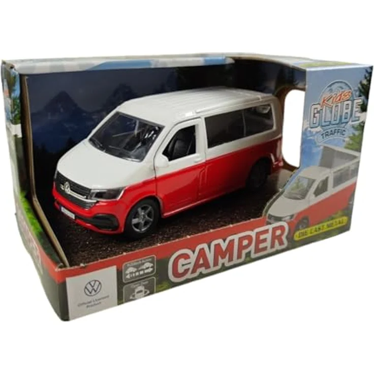 Kids Globe VW Transporter Wohnmobil Die Cast Pull Back 13,5cm, Spielzeug für Kinder, blau – Bild 4