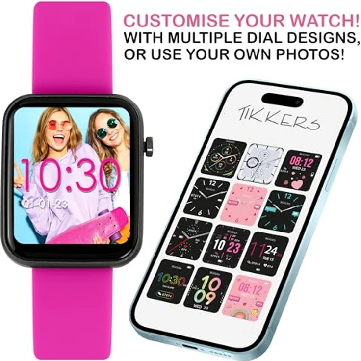 Tikkers Kids Series 13 Smartwatch mit Fitness-Tracker, Wecker, Kamera, GPS-Anschluss, Pulsmesser, Schrittzähler, Touchscreen, Rosa Silikonarmband – Bild 2