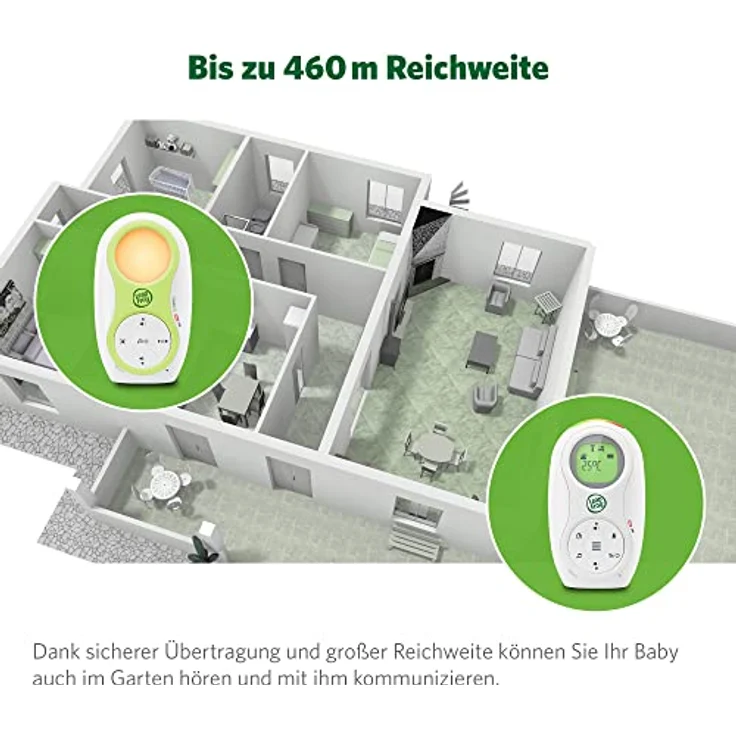 LeapFrog LF80 Babyphone Audio-Überwachung, Digitales Babyfon mit Zwei Akkus, große Reichweite Babyphone ohne Kamera, Temperatursensor, Erinnerungsfunktion, Geräuschanzeiger, Nachtlicht, Stimmaufnahme – Bild 3