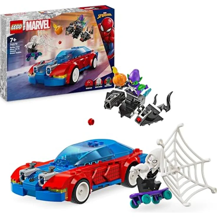 LEGO Marvel Spider-Mans Rennauto & Venom Green Goblin, Spidey-Spielzeug für Rollenspiele mit Superhelden-Figuren und baubarem Auto, Geschenk für Kinder, Jungs und Mädchen ab 7 Jahren 76279 – Bild 1