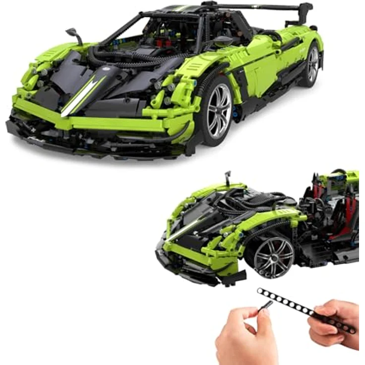 JAMARA 402826 Pagani Huayra BC 1:8 Bricks, Modellbau DIY Bausatz Rennwagen Auto, 2892 Teile, ab 14 Jahre, manuell lenkbar, Türen manuell bewegbar, Grün – Bild 1