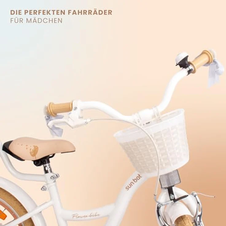 sun baby Mädchenfahrrad 16 Zoll Flower Bike mit Abnehmbarer Schubstange, Kinderfahrrad für Mädchen von 2 bis 6 Jahre (Weiß Beige) – Bild 2