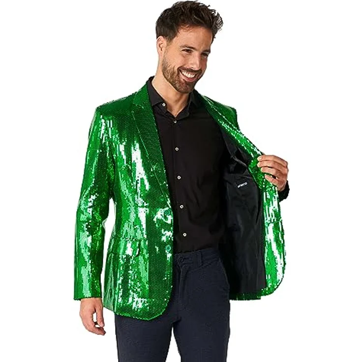 Suitmeister Pailletten (XXL), Glitzerjacke in Grün, Slim-Fit Design für Mottopartys und Festivals – Bild 4