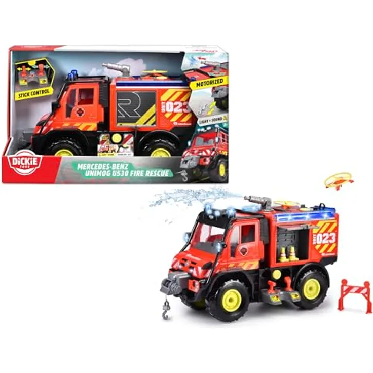 Dickie Toys Unimog U530 Fire Rescue (50 cm) - Großes Feuerwehrauto mit Wasserspritze & Seilwinde per Stick-Controller, Kinder-Spielzeug ab 3 Jahre mit Licht & Sound, inkl. Batterien
