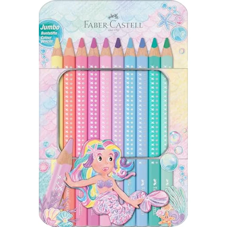 Faber-Castell Sparkle Pastell Buntstifte, 10er Set im Metalletui mit funkelndem Effekt und ergonomischer Dreikantform – Bild 1