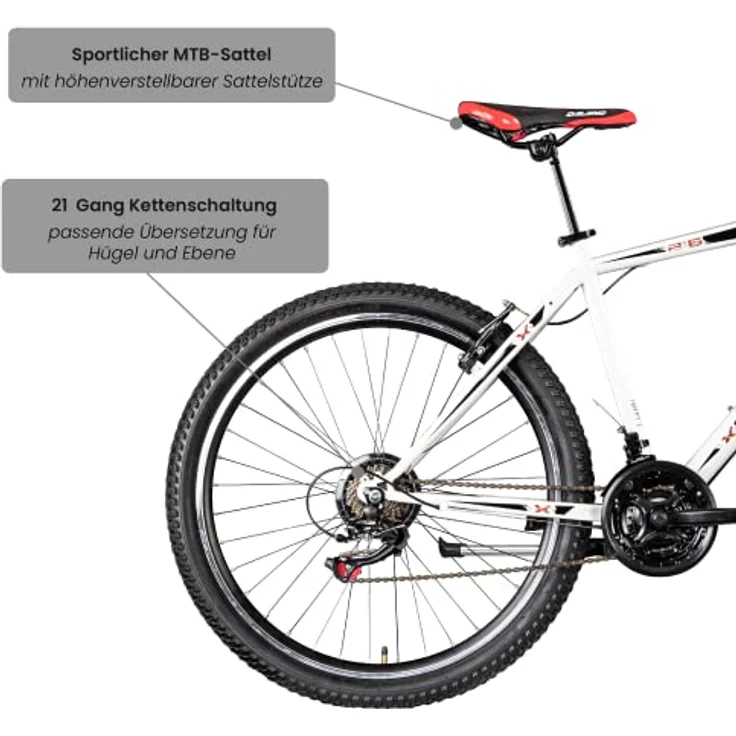 Galano Mountainbike Hardtail 26 Zoll Path MTB Fahrrad 21 Gang Mountain Bike 26" (weiß/schwarz, 46 cm) – Bild 4