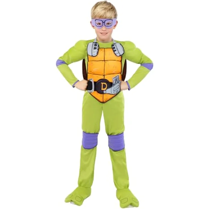 Funidelia Offizielles Donatello Kostüm für Jungen, Ninja Turtles Overall in Grün mit Maske, Panzer, Gürtel und Knieschützern, Größe 3-4 Jahre