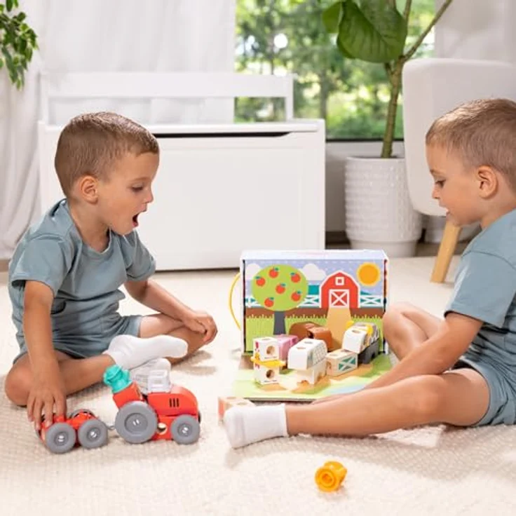 Melissa & Doug Blockables Bauernhof Bauset, 56-teiliges Set mit Holzbausteinen, Steckverbindungen und Filzaccessoires für kreatives Spiel, für Kinder ab 2 Jahren – Bild 2