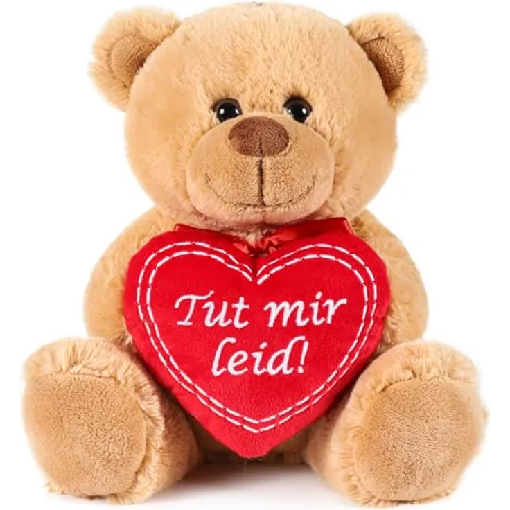 BRUBAKER Teddybär mit Herz Rot - Kuscheltier Geschenk für Entschuldigungen - 25 cm Plüschteddy Braun Hellbraun