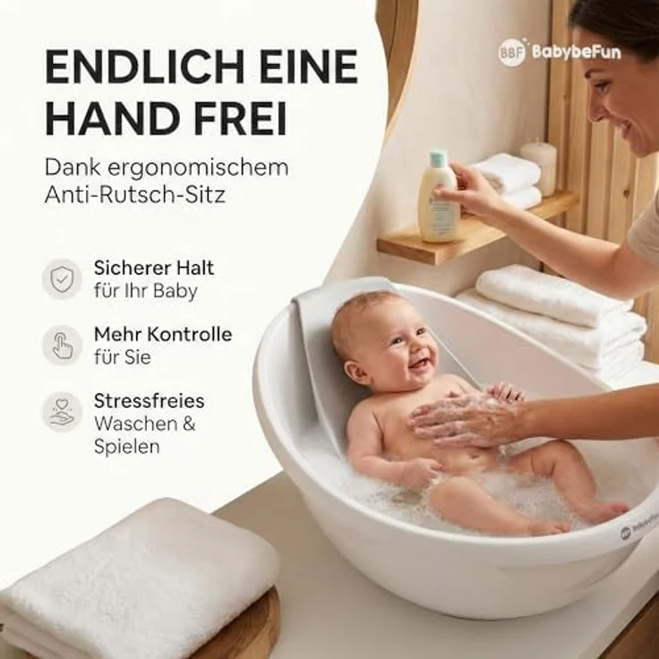 BabybeFun Baby Badewanne mit Badewanneneinsatz für Neugeborene [Testsieger] Rutschfeste Babybadewanne für Babys und Kleinkinder [0-12 Monate] Babywanne für Dusche Badewanne Weiß | Farbe wählen… – Bild 4