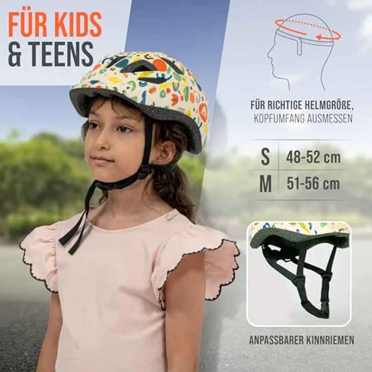 Apollo Kinder Fahrradhelm, Multisport Helm für Kinder & Jugendliche, verstellbar, ab Größe 48, für Fahrrad & Roller, trendy Farben & coole Muster, integrierter Reflektor – Bild 5