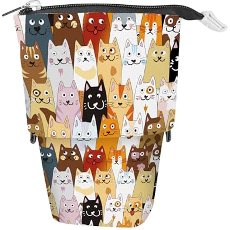 Online X-Pand 2-in-1 Federmäppchen & Stifteköcher, Katzen-Motiv, 3 Innenfächer, wasserabweisend, Pop Up Pencil Case für Schule & Büro – Bild 1