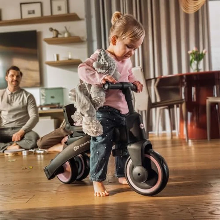 Kinderkraft Jazz 3, faltbares Dreirad mit 360° drehbarem Sitz, Halbliegeposition, UPF 50+ wasserabweisendes Verdeck, Freilauf- und Lenkermodus, Grau – Bild 4