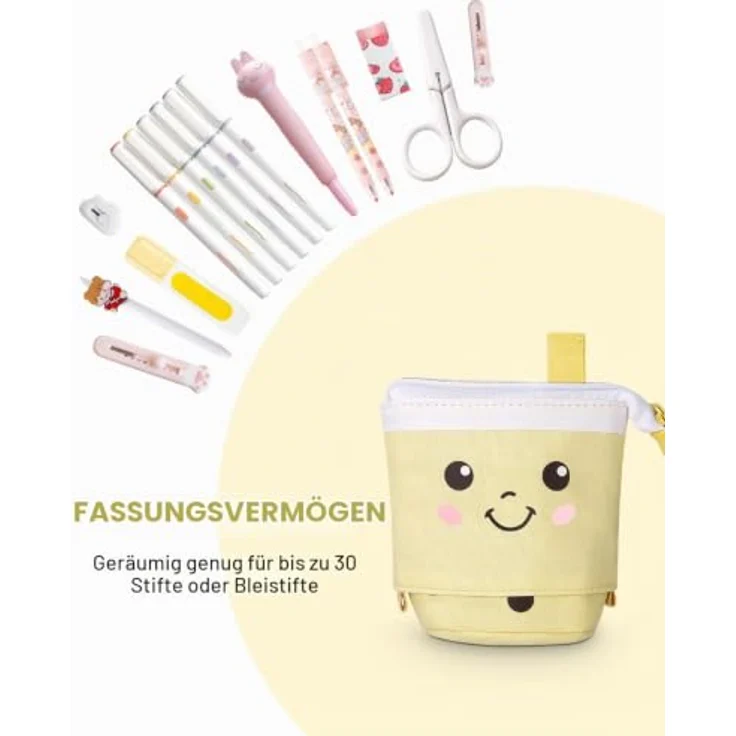 Xespis Teleskopisches Federmäppchen mit Reißverschluss, geräumig und multifunktional, Gelb – Bild 4