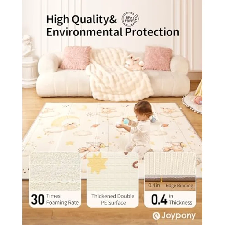 Joypony Krabbelmatte Baby, 180x200 CM Faltbare Spielmatte, Wasserdicht & Rutschfest mit Tragetasche – Doppelseitiges Design für Babys & Kleinkinder – Bild 2