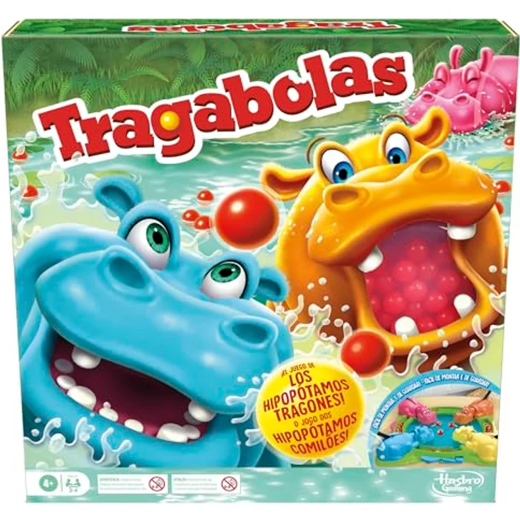 Hasbro Gaming Tragabolas Comilon, Brettspiel für 2 bis 4 Spieler, spanisch-portugiesische Version, Kinderspielzeug ab 4 Jahren mit einfacher Murmelversorgung und praktischer Aufbewahrung – Bild 1