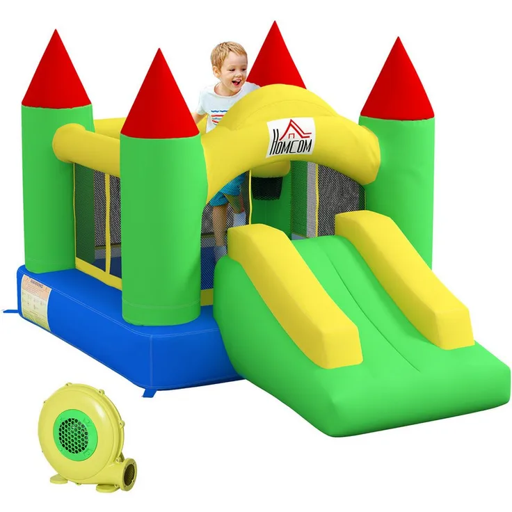 HOMCOM Hüpfburg mit Gebläse, Rutsche, Trampolin, (Kinderhüpfburg, 1-tlg., Spielburg), für Kinder 3 bis 10 Jahre, Oxford, 300 x 180 x 160 cm, Mehrfarbig