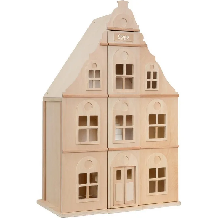 Classic World Puppenhaus Flämisch, großes Holzpuppenhaus mit 3 Etagen, 55,2x39,2x87 cm, ab 3 Jahren