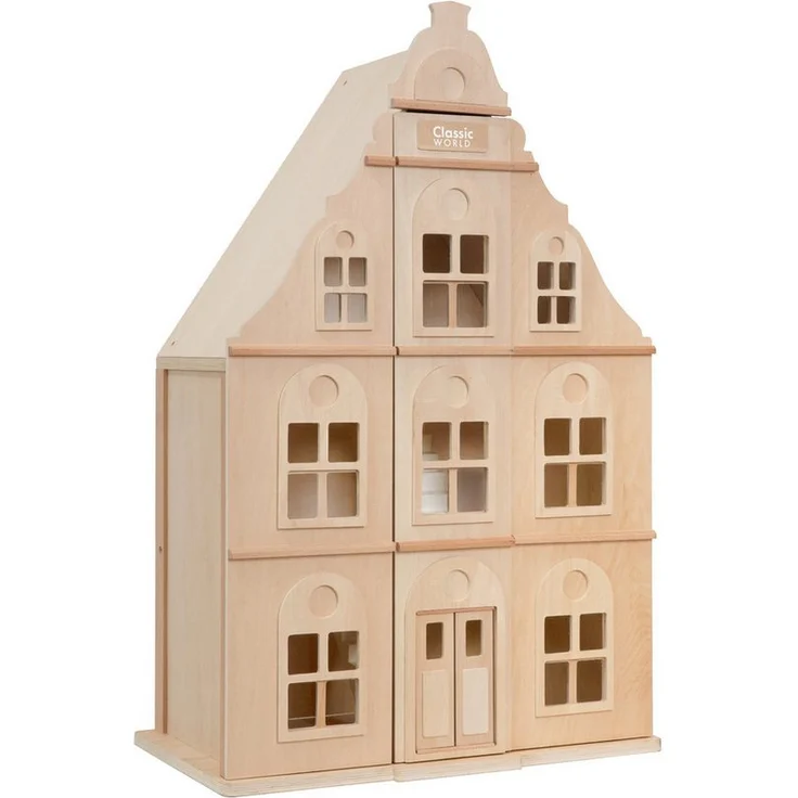Classic World Puppenhaus Flämisch, großes Holzpuppenhaus mit 3 Etagen, 55,2x39,2x87 cm, ab 3 Jahren