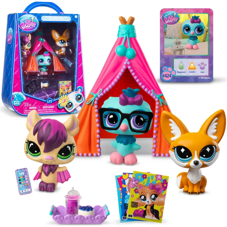 Littlest Pet Shop Pyjama Party Figurenset, Serie 5, Tierfiguren #423–425 mit beweglichen Sammlerfiguren und Zubehör ab 4 Jahren