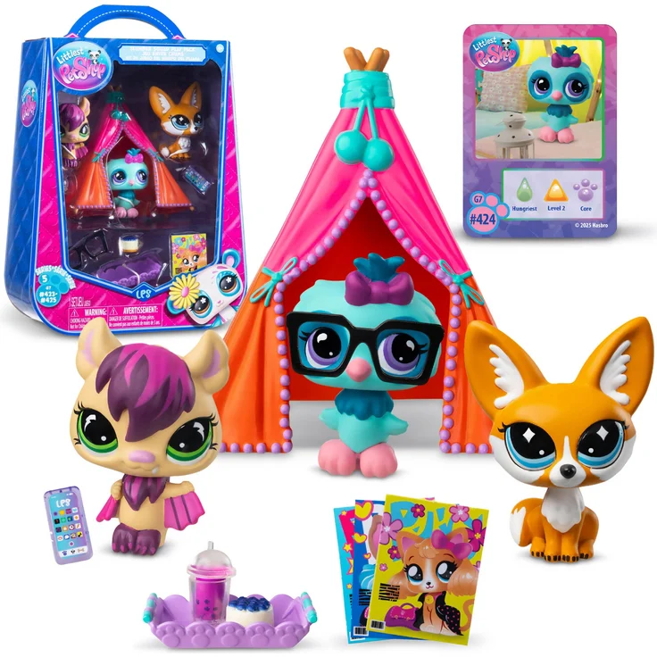 Littlest Pet Shop Pyjama Party Figurenset, Serie 5, Tierfiguren #423–425 mit beweglichen Sammlerfiguren und Zubehör ab 4 Jahren