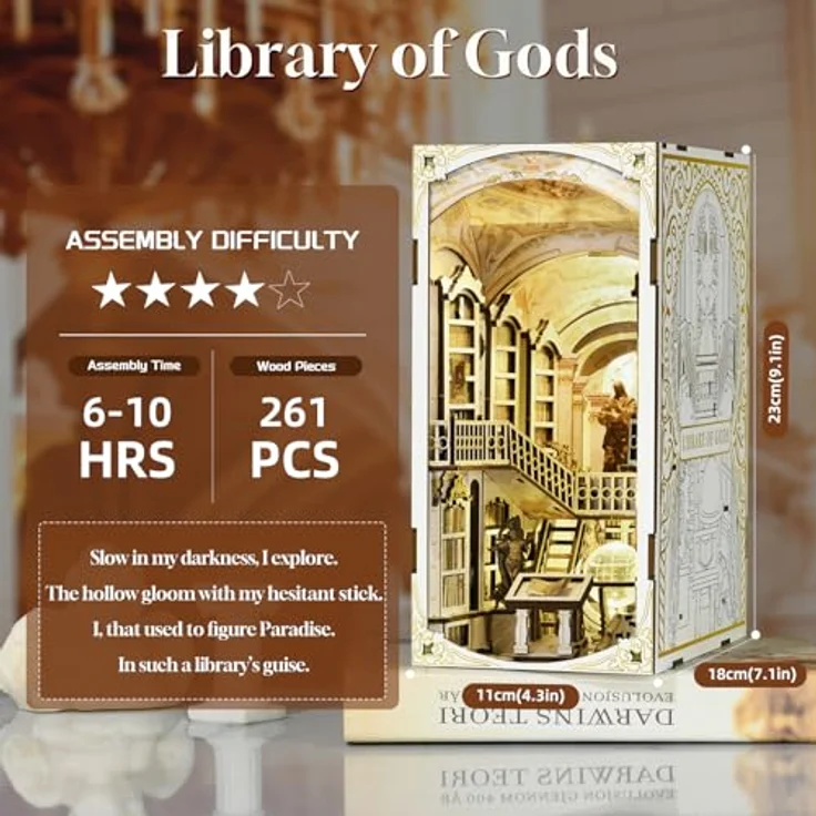 MiniCity MiniCity Book Nook Kit - Miniatur-DIY Puppenhaus, 3D-Holzpuzzle mit LED-Licht und Staubschutzhülle, Dekoration "Library of Gods" für Jugendliche und Erwachsene – Bild 2