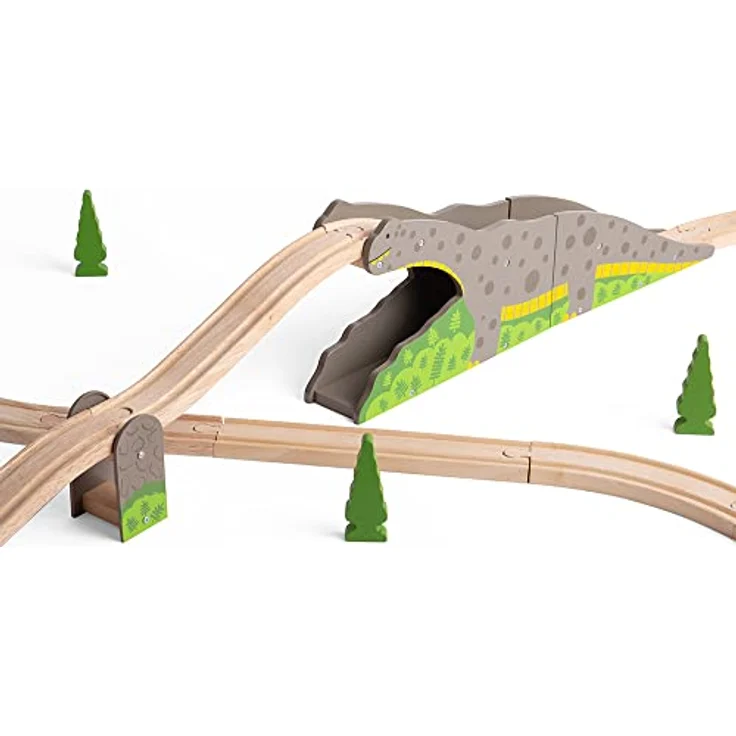 Bigjigs Rail Bronto Riser, Dinosaurier-Spielzeug für Holzeisenbahn mit grau-gepunktetem Brontosaurus, pädagogisches Holzspielzeug für Kinder ab 3 Jahren – Bild 5