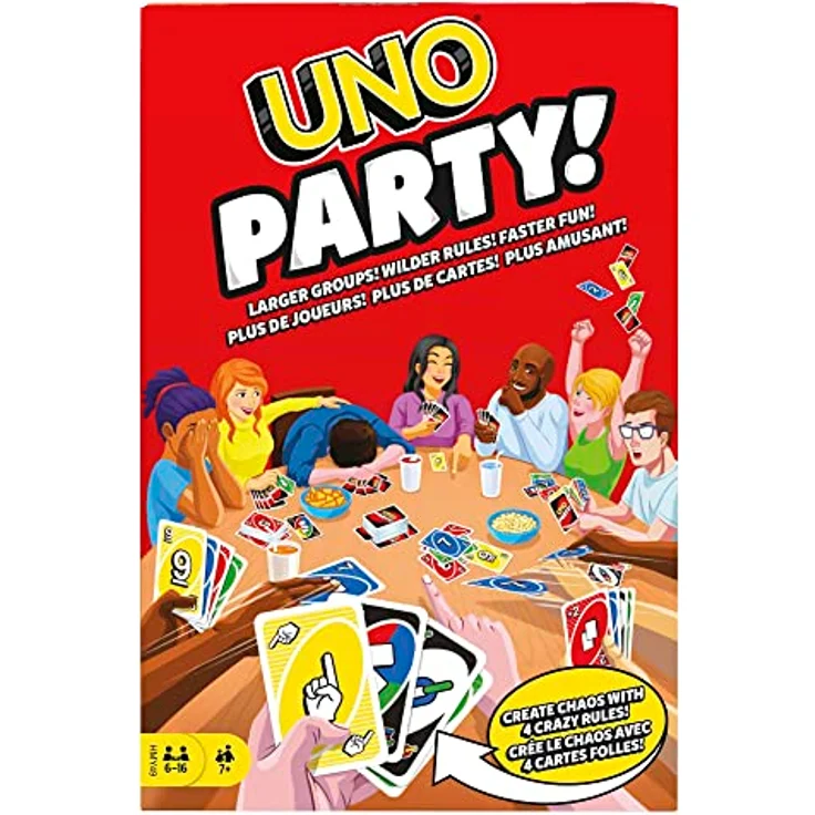 UNO Party - Spannendes Kartenspiel für große Gruppen, 6-16 Spieler, neue Regeln & schnelles Spielvergnügen, ideal für Familien & Freunde, HMY49 – Bild 1