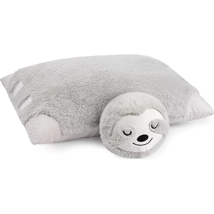 BRUBAKER Kuscheltier-Kissen Faultier - 2 in 1 Stofftier und Kuschelkissen - 40 x 30 cm Dekokissen - aufklappbares Kinder Plüschkissen mit Klettverschluss - Tierkissen Faultierkissen - Grau – Bild 3