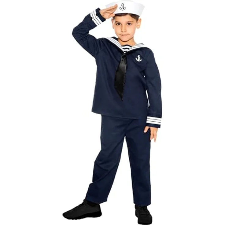 Maskworld Klassisches Matrosen Kinder-Kostüm - Verkleidung Uniform Anzug für kleine Seemänner - Größe 140, 4-teilig aus Baumwolle & Polyester – Bild 1