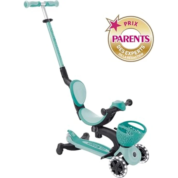 Globber GO-UP Baby Lights 360° - Kinder Tretroller, Dreirad und Laufrad - höhenverstellbar, LED-Leuchtrollen - Mint-dunkelmint – Bild 3