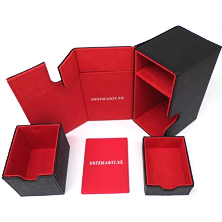 docsmagic. de Premium Magnetic Tray Box (100) Black/Red + Deck Divider - MTG - PKM - YGO - Kartenbox Schwarz/Rot – Bild 5