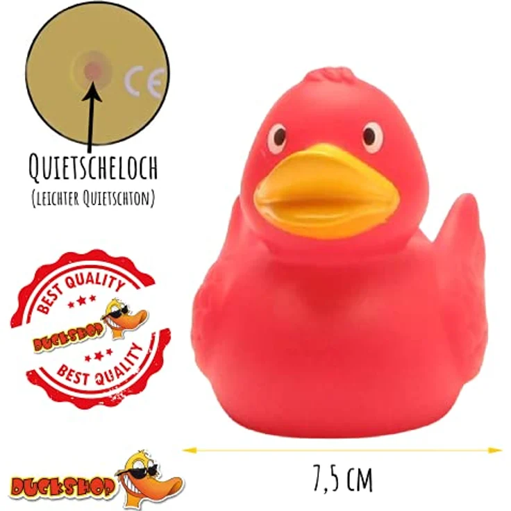 Duckshop Ronja Badeente - rot I Quietscheente I L: 7,5 cm I inkl. Badeenten-Schlüsselanhänger im Set – Bild 5