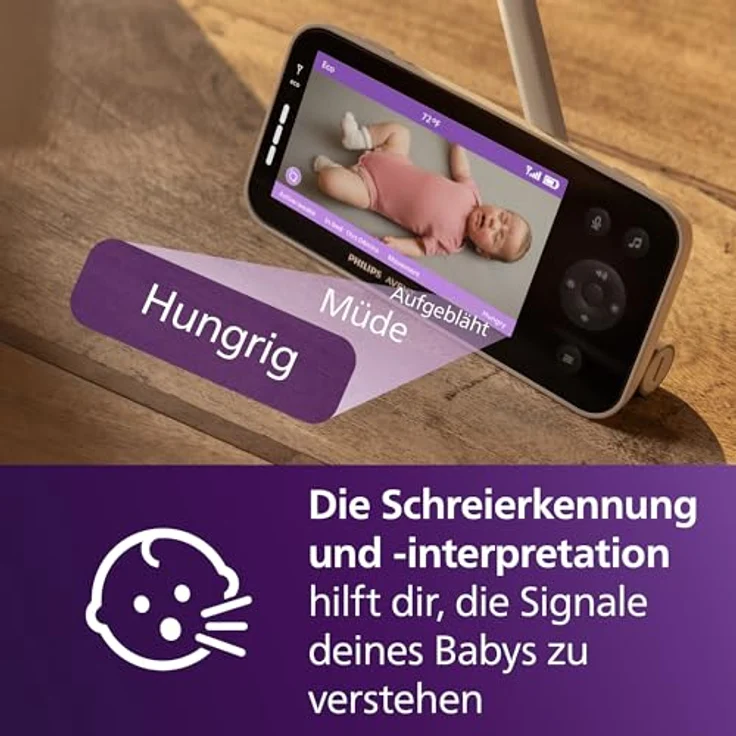 Philips AVENT SCD973/26 Premium Connected Videophone, Babyphone mit Schlaf- und Atmungs-Tracking, KI-Schrei-Interpretation, DEKRA zertifiziert, 5-Zoll-HD-Bildschirm – Bild 5