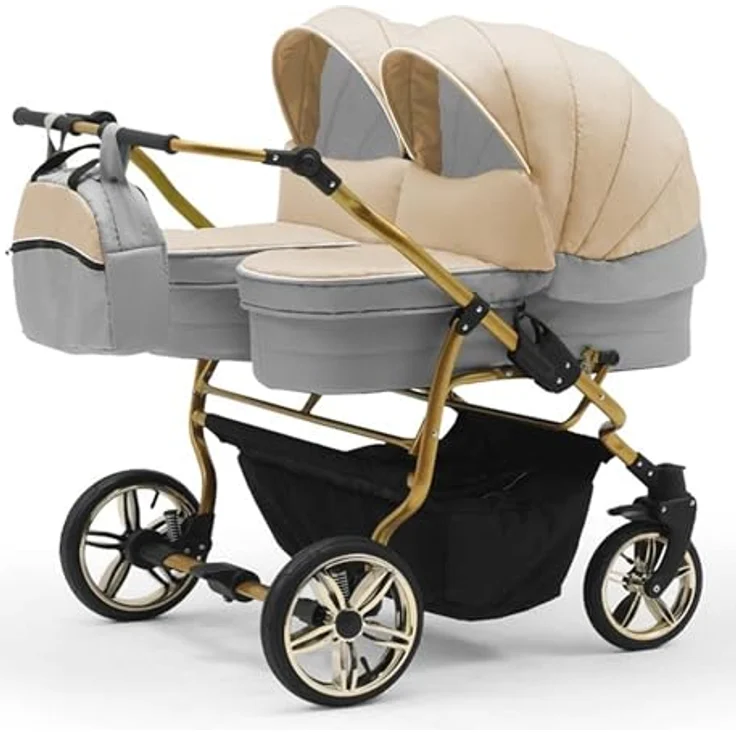Elcar Zwillingskinderwagen 5 in 1 Duet Lux Goldedition inkl. Autositze und Iso Bases - 14 Teile - in 20 Farben – Bild 2