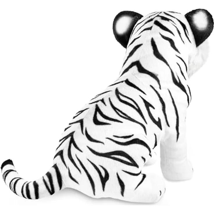 BRUBAKER Tiger Kuscheltier - 30 cm Stofftier - Baby Plüschtier Raubkatze Sitzend - Kinder Plüsch Spielzeug - Weiß – Bild 3