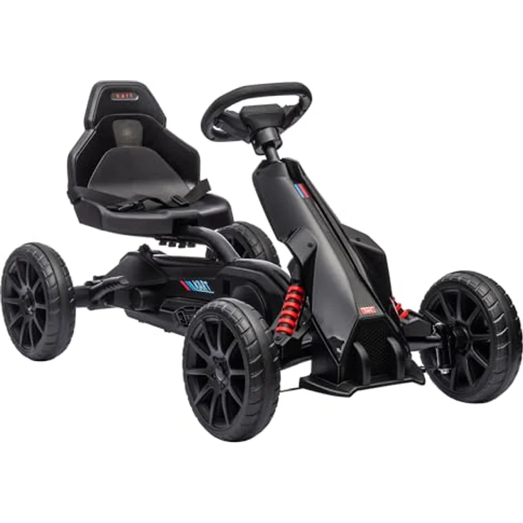 HOMCOM Go-Kart Kinderfahrzeug mit verstellbarem Sitz, Tretfahrzeug, Tretauto mit Handbremse, Kinderspielzeug - Schwarz – Bild 1