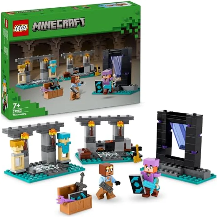 LEGO Minecraft Die Waffenkammer, Gaming-Set mit Heldenfiguren, Spielzeug-Waffen und Alex-Figur, Action-Spielzeug für Jungs und Mädchen, Geschenk für für Gamer und Kinder ab 7 Jahren 21252